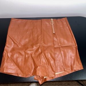Fashion Nova Cognac Faux Leather Skort